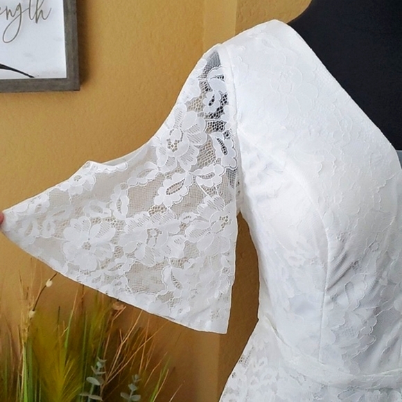 🆕️ SHEIN White Lace Cold Shoulder High Low Wedding Dress SIZE: XL - Picture 6 of 16